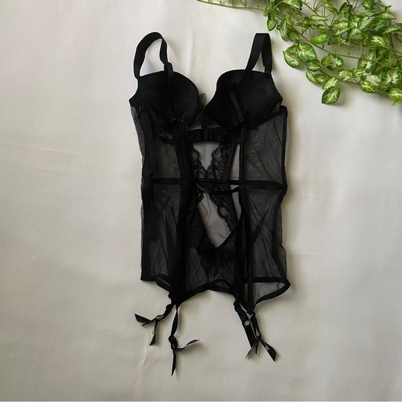 Victoria's Secret Black Push Up Bra Bustier Corset with Garters - Picture 5 of 5